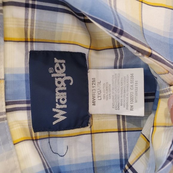 Wrangler Button Up Shirt Men's Large Pearl Snap Western Rodeo Cowboy Blue Yellow - Picture 7 of 7